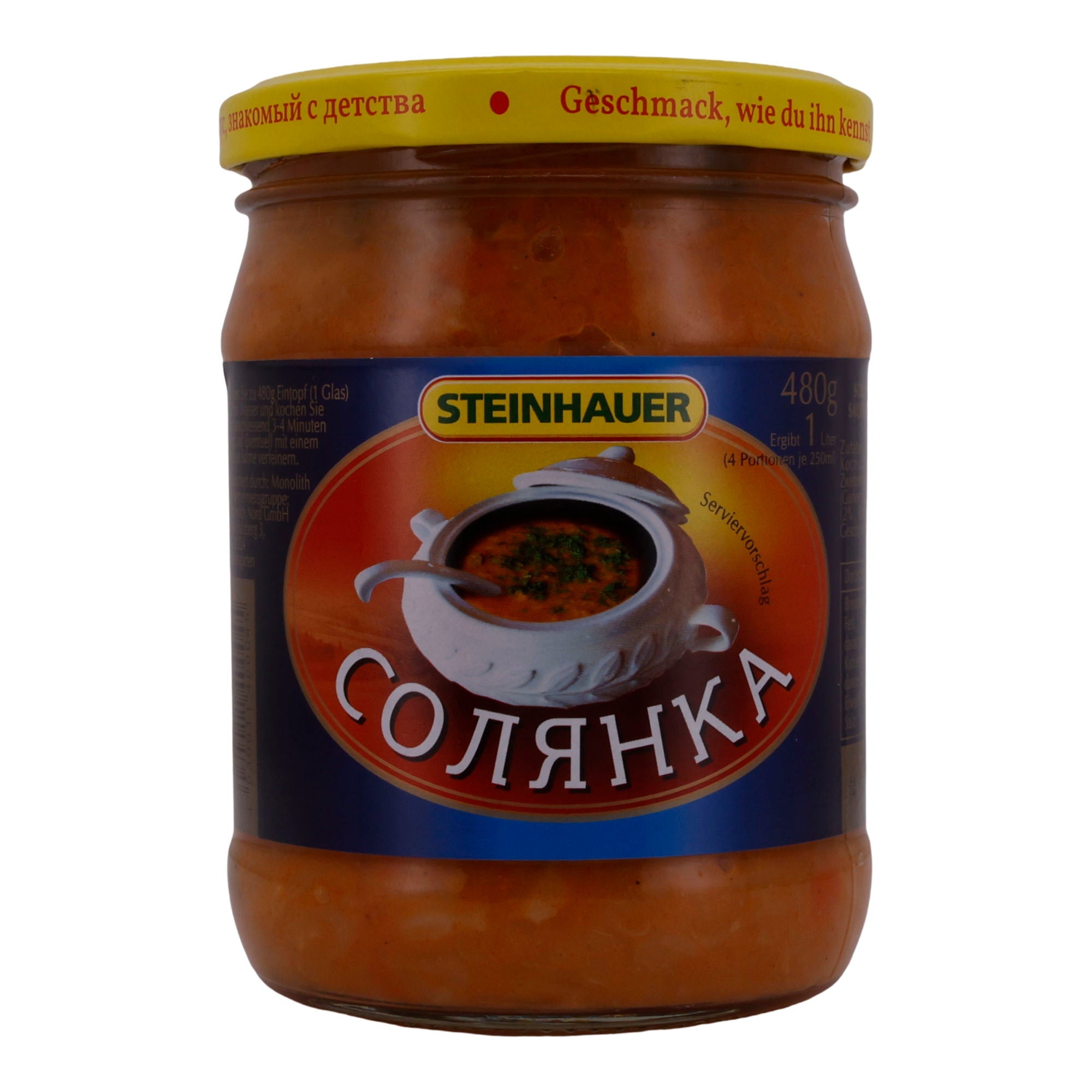 Soljanka Steinhauer | Eintopf mit Sauerkraut | Mit Gemüse und Salzgurken | 480 g Glas MN